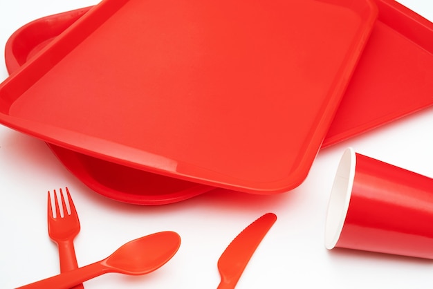 Red plastic food tray.