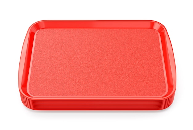 Red plastic food trays stack