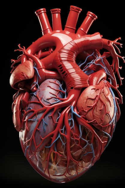 a red plastic heart with veins and arteries