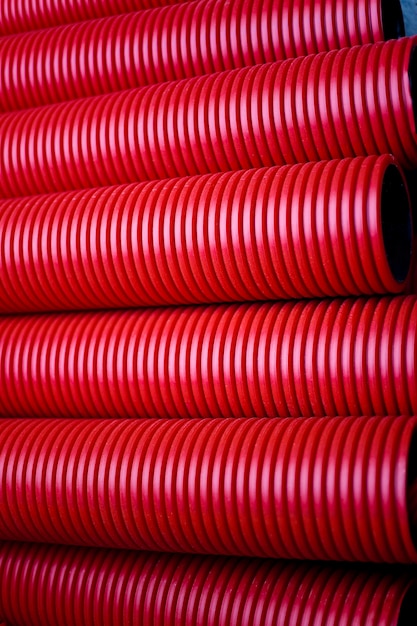 Red plastic pipes