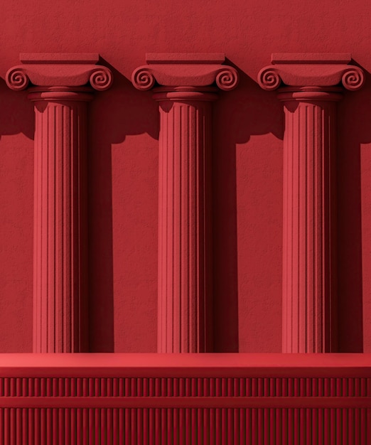 Photo red platform on a background of roman concrete columns