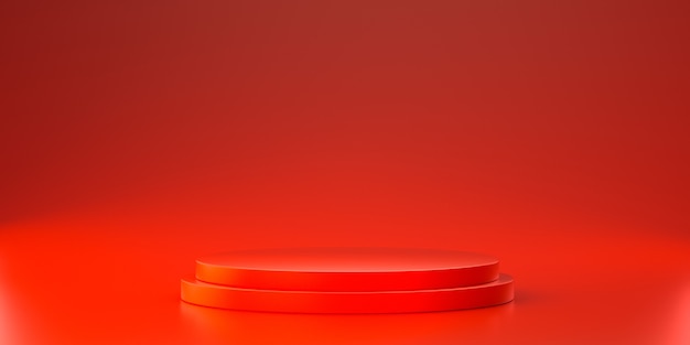 Red platform for showing product. 3d render