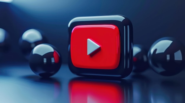 Red Play Button Surrounded by Black Balls