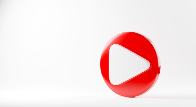 Red play button video icon social media sign player symbol logo 3D rendering illustration