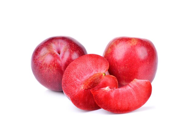 Red plum isolated on white