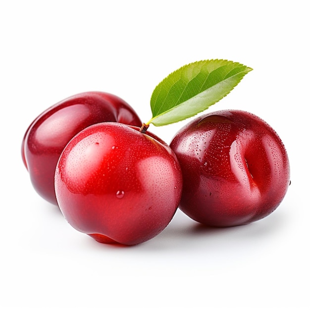 Red plums isolated on a white background