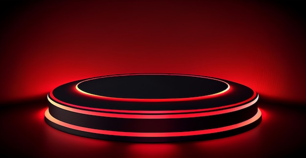 Red podium on black background with glow AI generated image