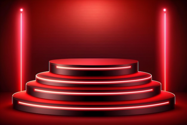 Red podium display with neon lights