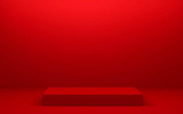 The red podium geometric for Product presentation. 3D rendering