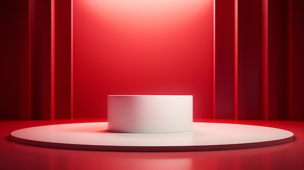 A red podium is in a red room with beautiful light and shadow abstract backdrop Generative AI