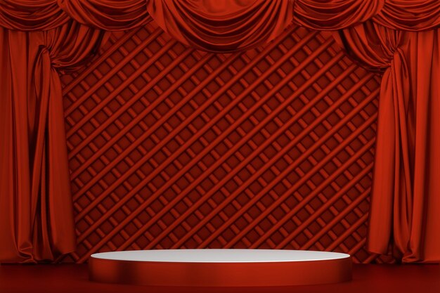 Red Podium for product display minimal geometric design3D rendering