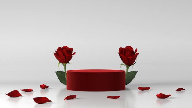Красный подиум для продакт плейсмента, украшенный розой