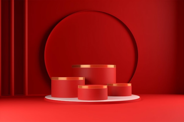 A red podium with three red candles on a red background generative ai