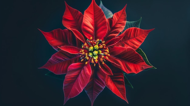 Photo red poinsettia flower euphorbia pulcherrima or nochebuena christmas star flower clos generative ai