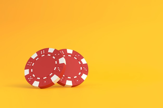 Photo red poker chips on yellow background with copy space creative minimal sport and gambling concept 3d