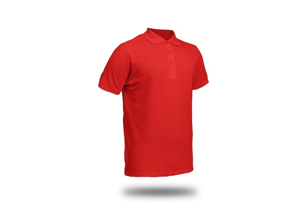 Red polo shirt with ghost model concept floating in plain background