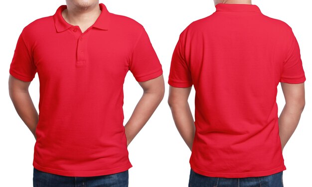 red polo tshirt mock up front and back view Shirt design copy space template