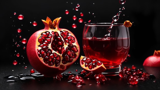 Red pomegranate with splash