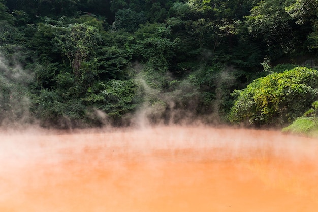 Red pond in Umi Jigoku at Beppu city