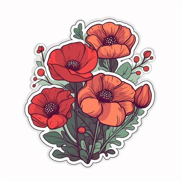 red pop flowers sticker generative ai