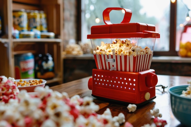 Photo red popcorn maker on table