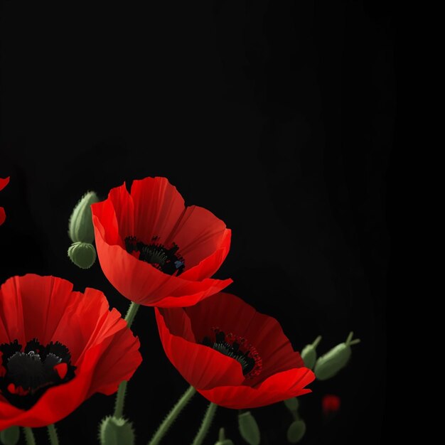 Photo red poppies on black background