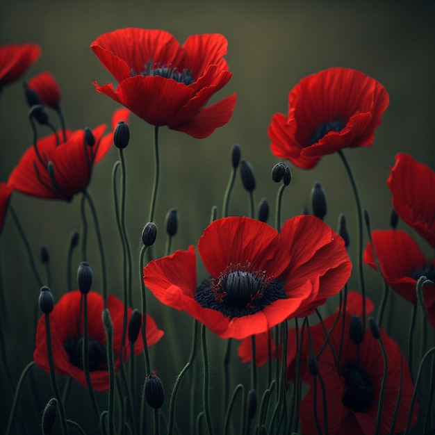 red poppies close up in a summer or spring field