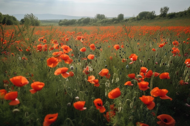 Red poppies in field Landscape with poppies AI Generated