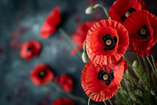 Photo red poppies flowers against a dark background generative by ai