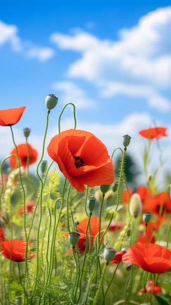 Red poppies flowers in the field