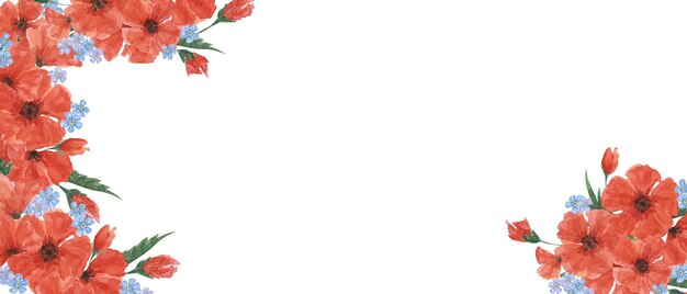 Foto poppy rosso e forgetmenots bandiera celebrazione del giorno del papavero illustrazione ad acquerello disegnata a mano per banner di carte eventi commemorativi memoriale