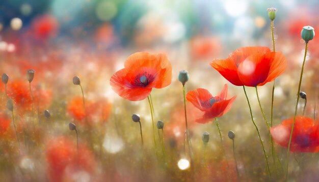 Red poppies in a summer meadow illustration