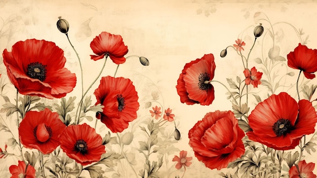 red poppies on a white background