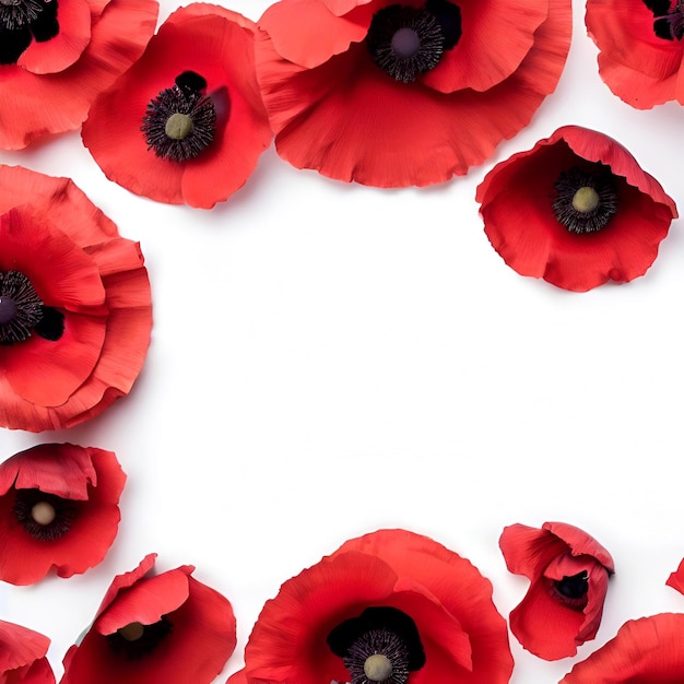 Red poppies on a white background
