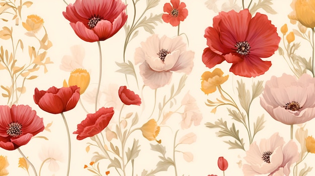 Red Poppy beautiful field watercolor painting