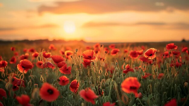 Photo red poppy field memorial day