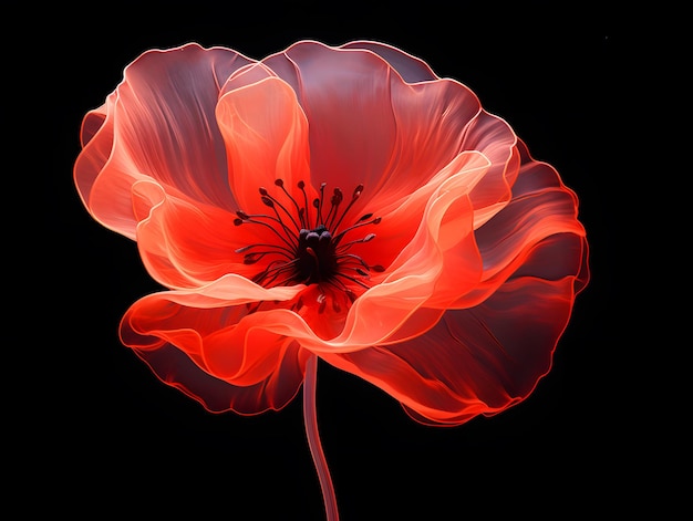 red poppy flower isolated on black background 3d illustration