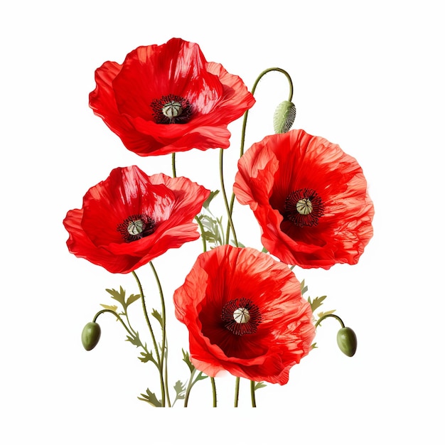 Red poppy flower isolated on white Generative ai