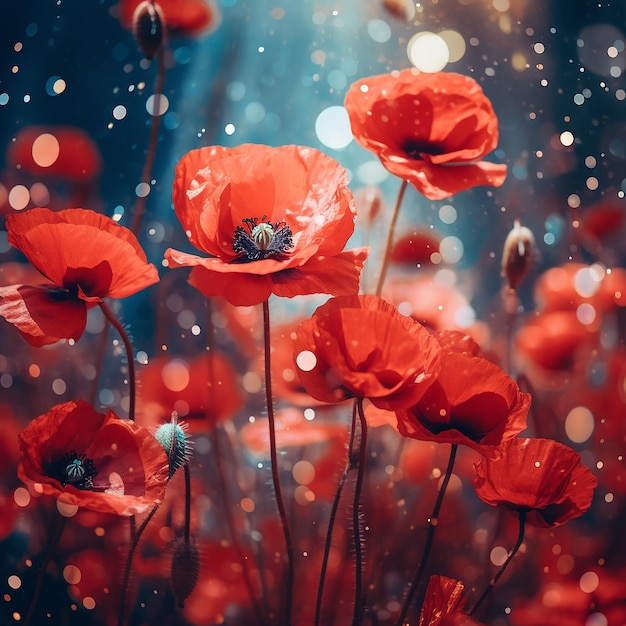 a red poppy flower with drops of water on it