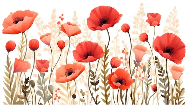 red poppy flowers on white background