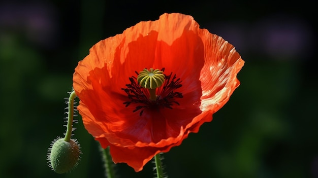 A red poppy is shown with a black center.