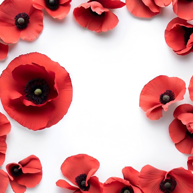 A red poppy is on a white background