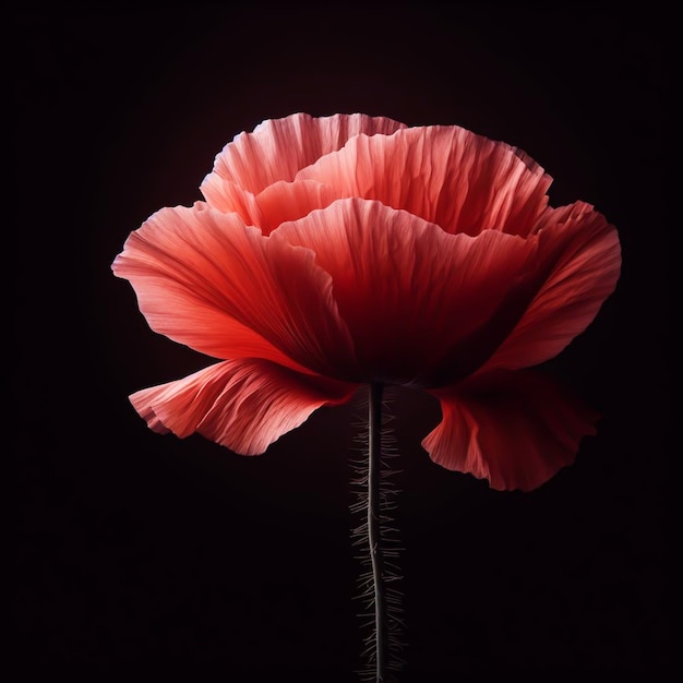 Red poppy isolated on black background Flowers and plants in spring AI generated
