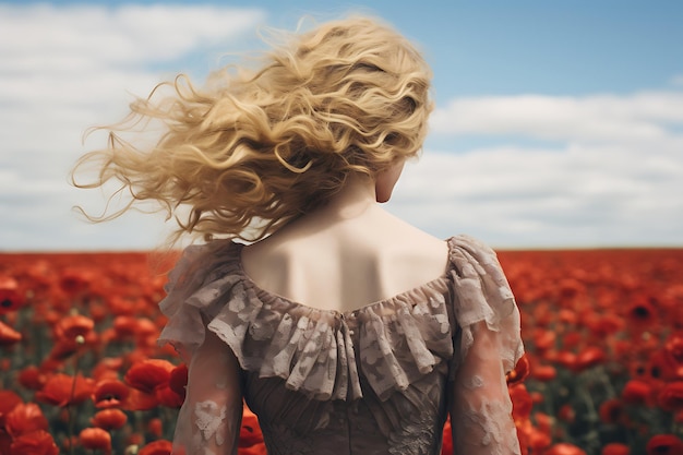 Red poppy in the middle of a field