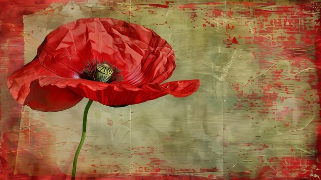 Photo a red poppy on an old grunge background