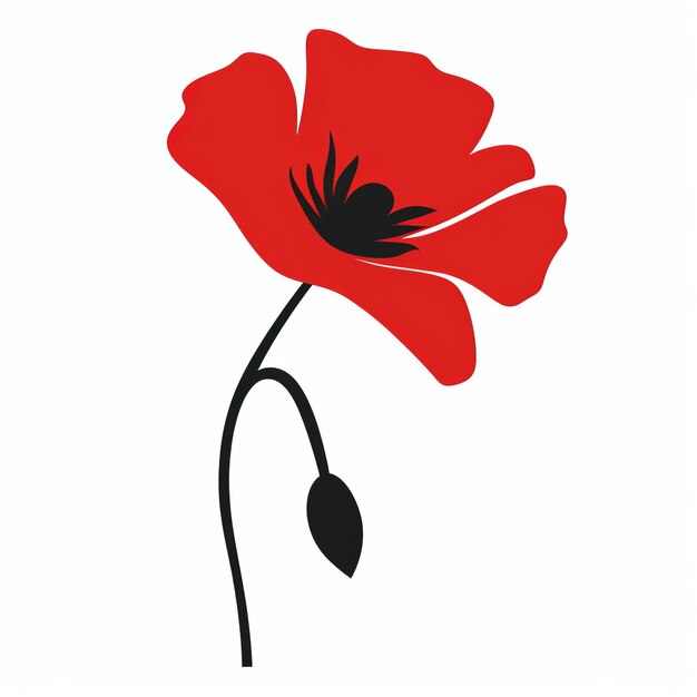 Photo red poppy silhouette vector icon on white background