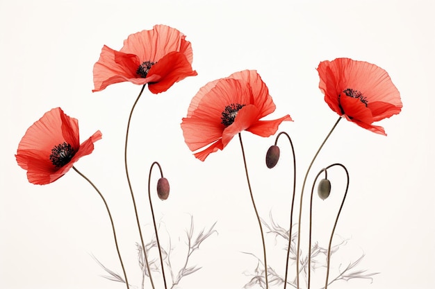 Red Poppy Sketches for Creative Art Projects