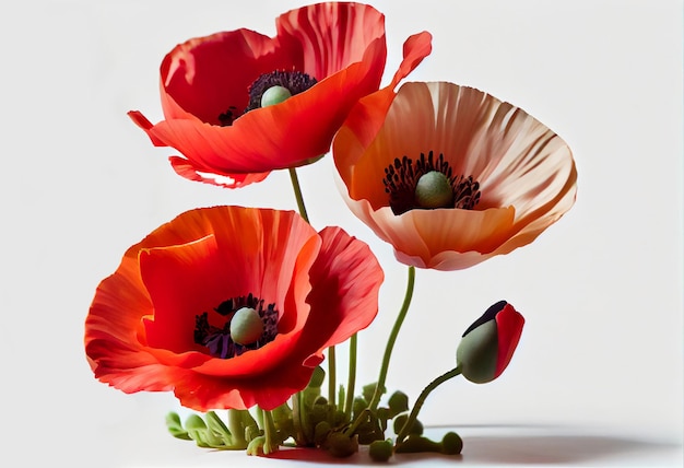 Red poppy white background