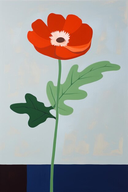 A red poppy with a green stem and a flower on it.