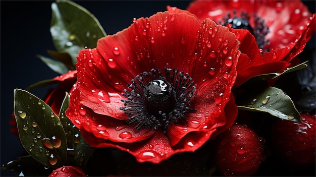 A red poppy with water drops on it